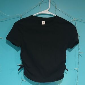 SHEIN Black Crop Ruched Tee